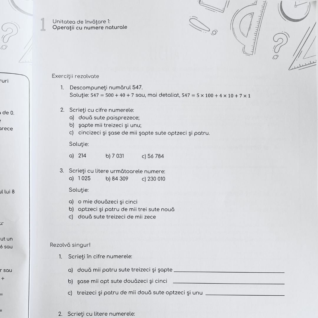 Culegere de exerciții (Clasa a V-a)