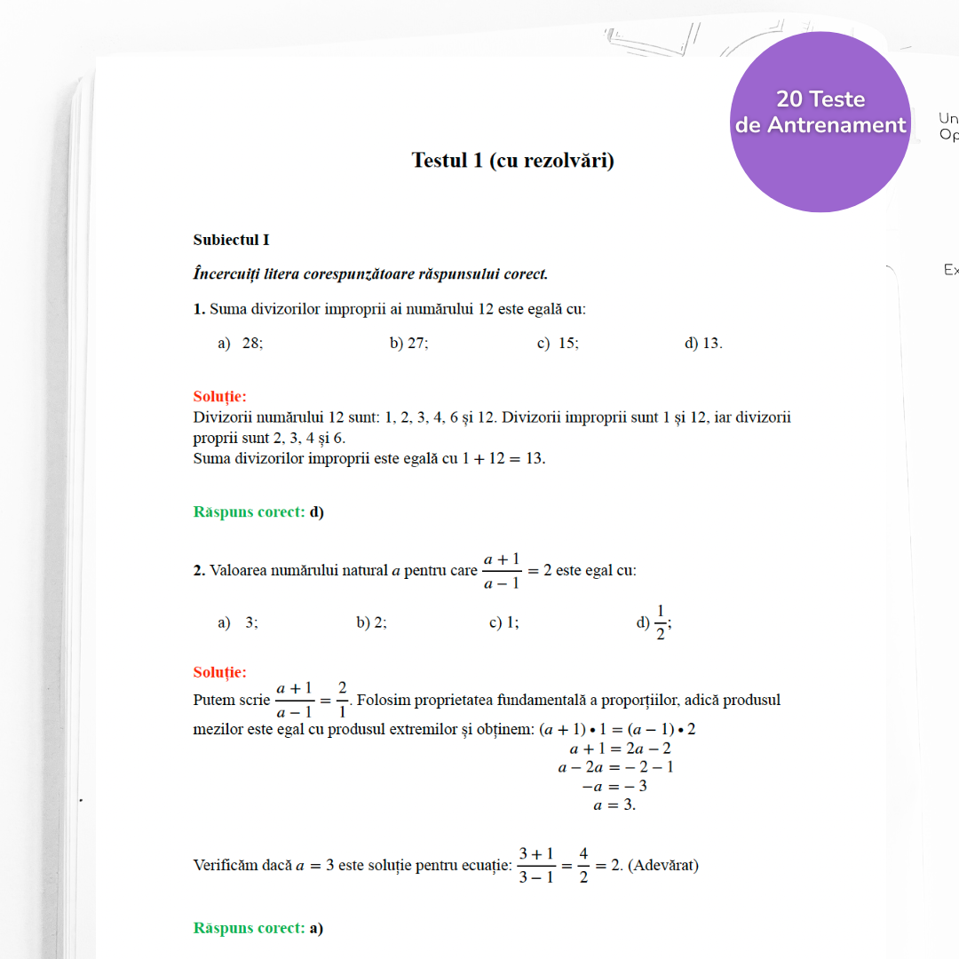 Teste de Antrenament la Matematică pentru Evalurea Națională (20 variante)
