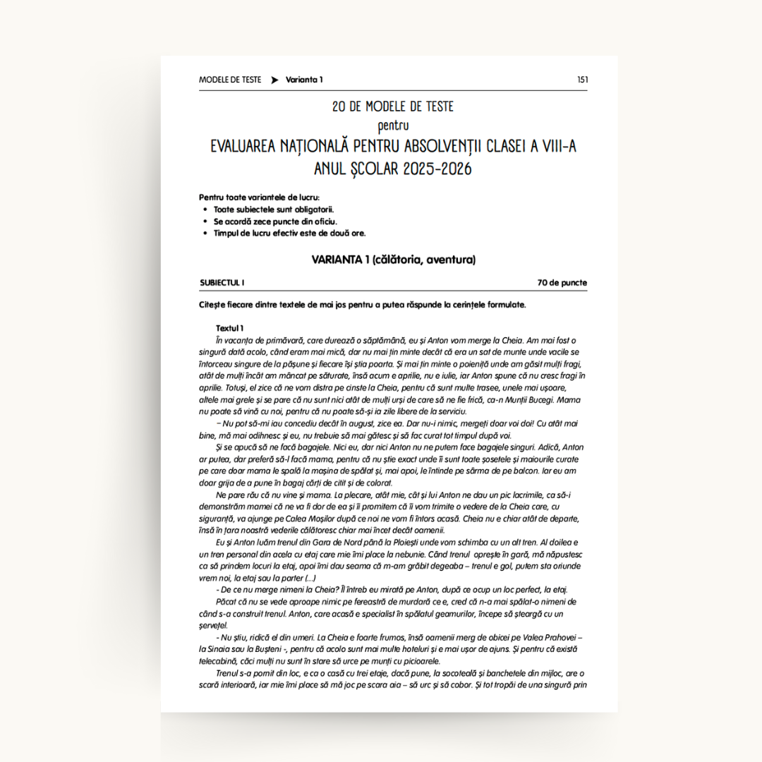 Culegere de Exerciții la Limba și Literatura Română - Evaluarea Națională, clasa a VIII-a