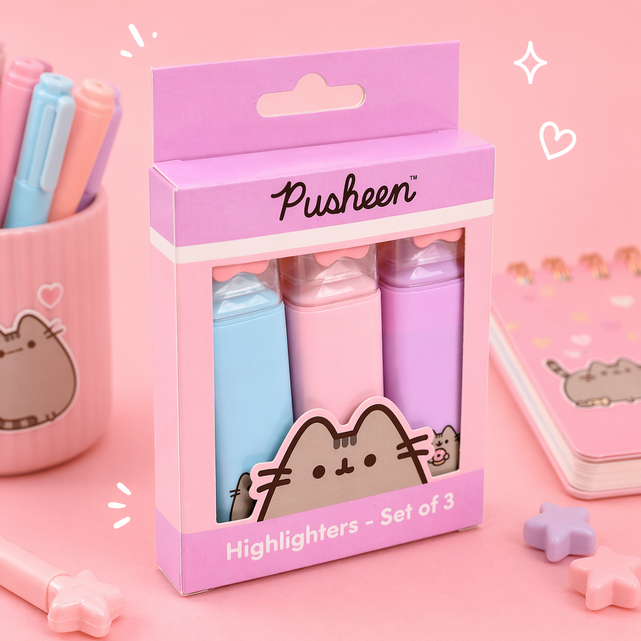 Set de 3 Markere cu Capac cu Forme - Pisica Pusheen