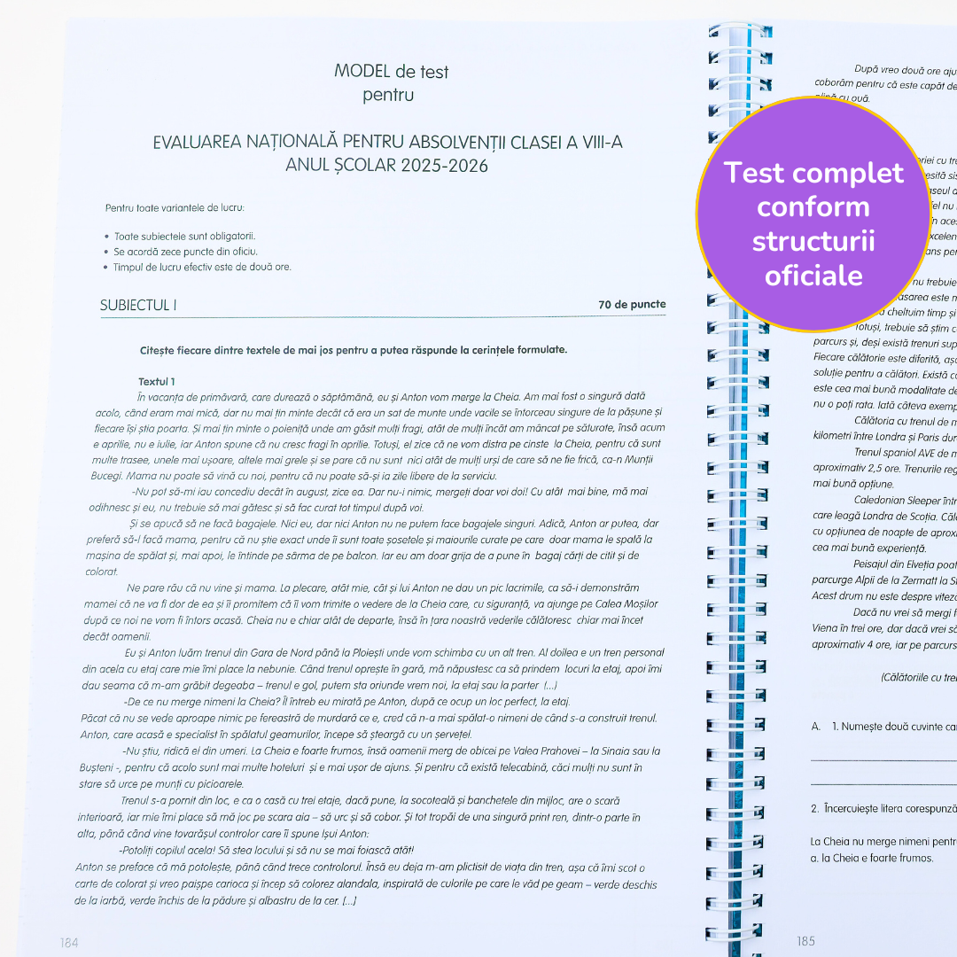 Pachet Complet de Pregătire Evaluarea Națională: Algebră, Geometrie & Limba Română (106 pagini de teorie)