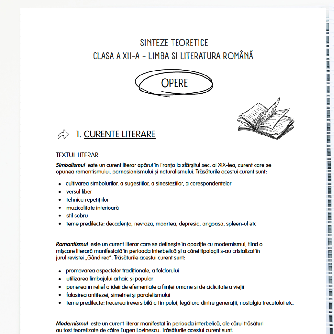 Caiet de Lucru pentru BAC – Limba și Literatura Română (clasa a XII-a)