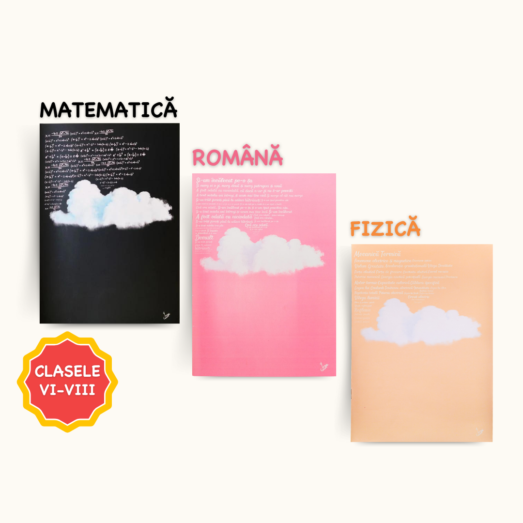 Set 3 Caiete de: Mate (cu Formule) + Română + Fizică (cu Formule)