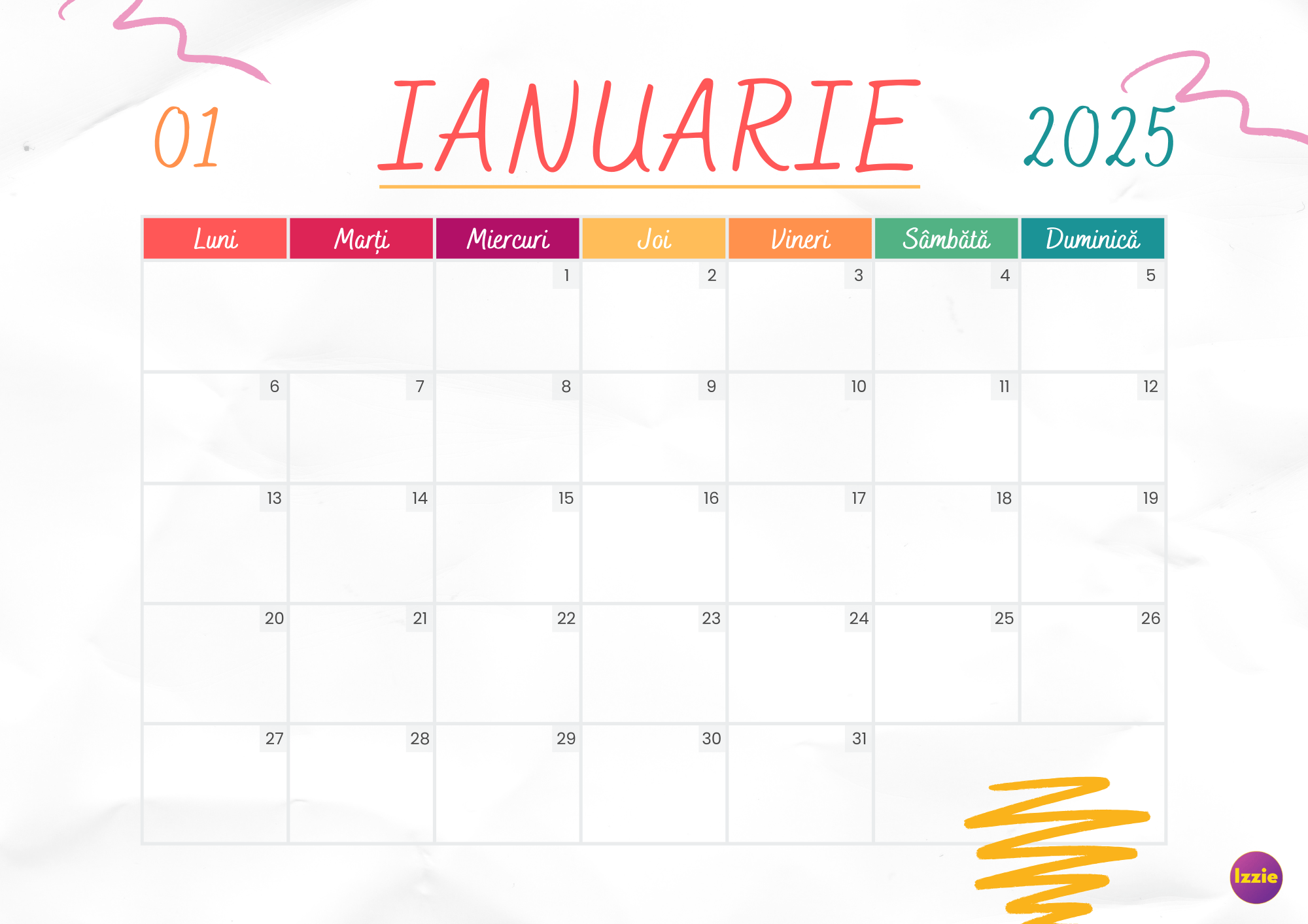 Planificator Ianuarie - Izzie Publishing