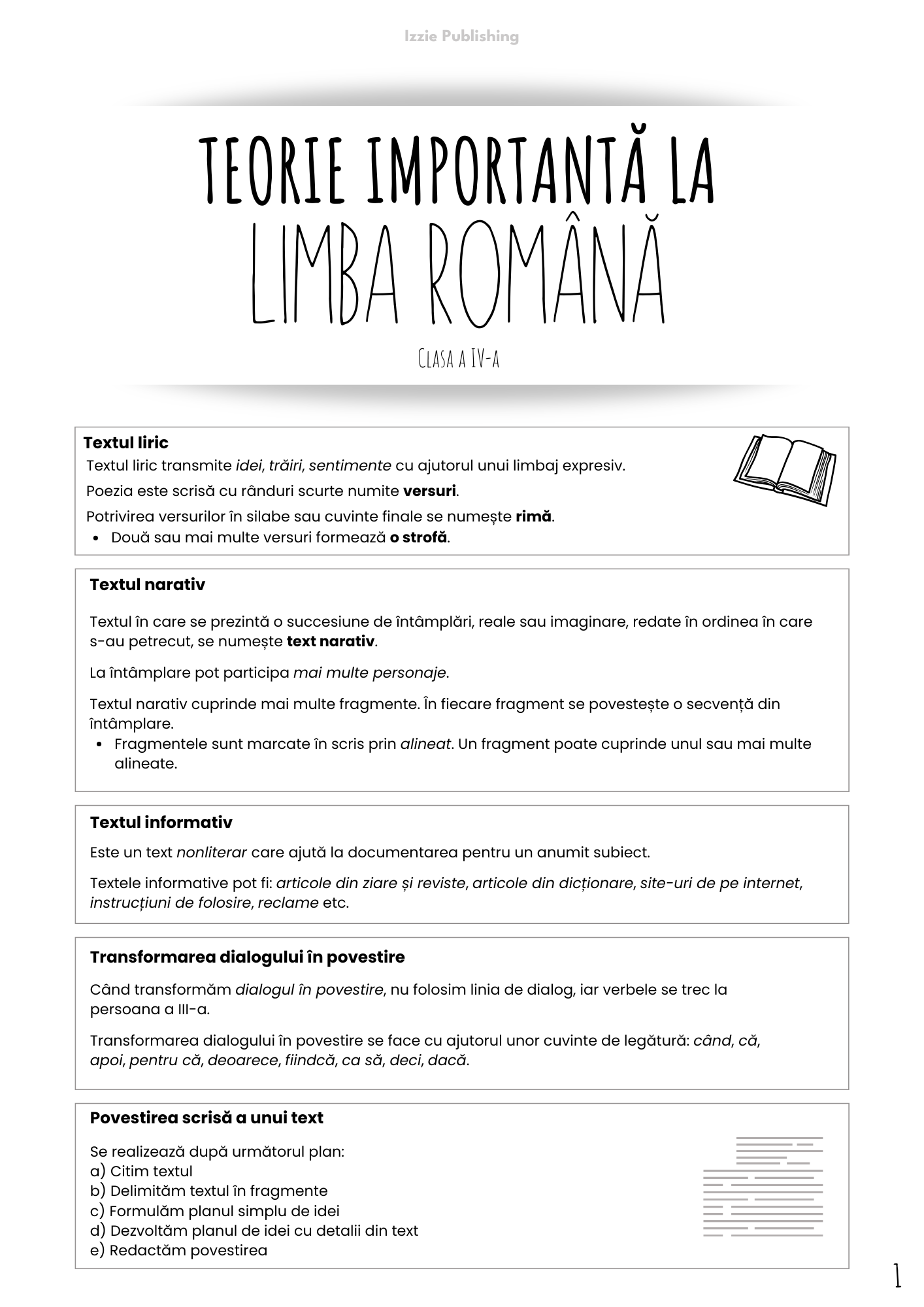 Produs Digital - Teorie Importantă la Limba Română - Izzie Publishing