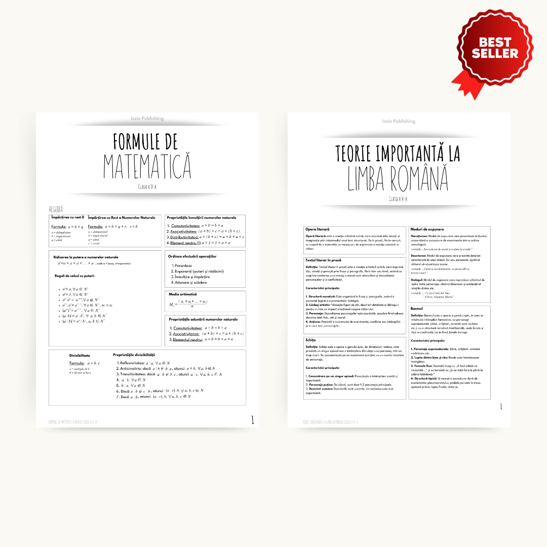 Produse digitale: Formulele la Mate + Teoria la Română pentru GIMNAZIU (pachet complet) - Izzie Publishing