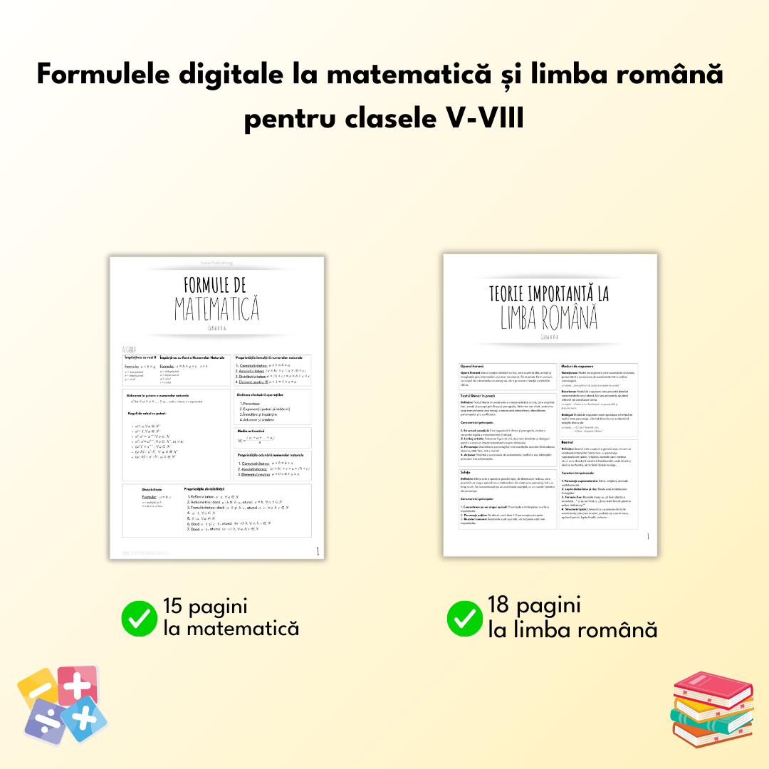 Set 2 Caiete Interactive (Mate și Română) + Formulele complete pentru V - VIII - Izzie Publishing