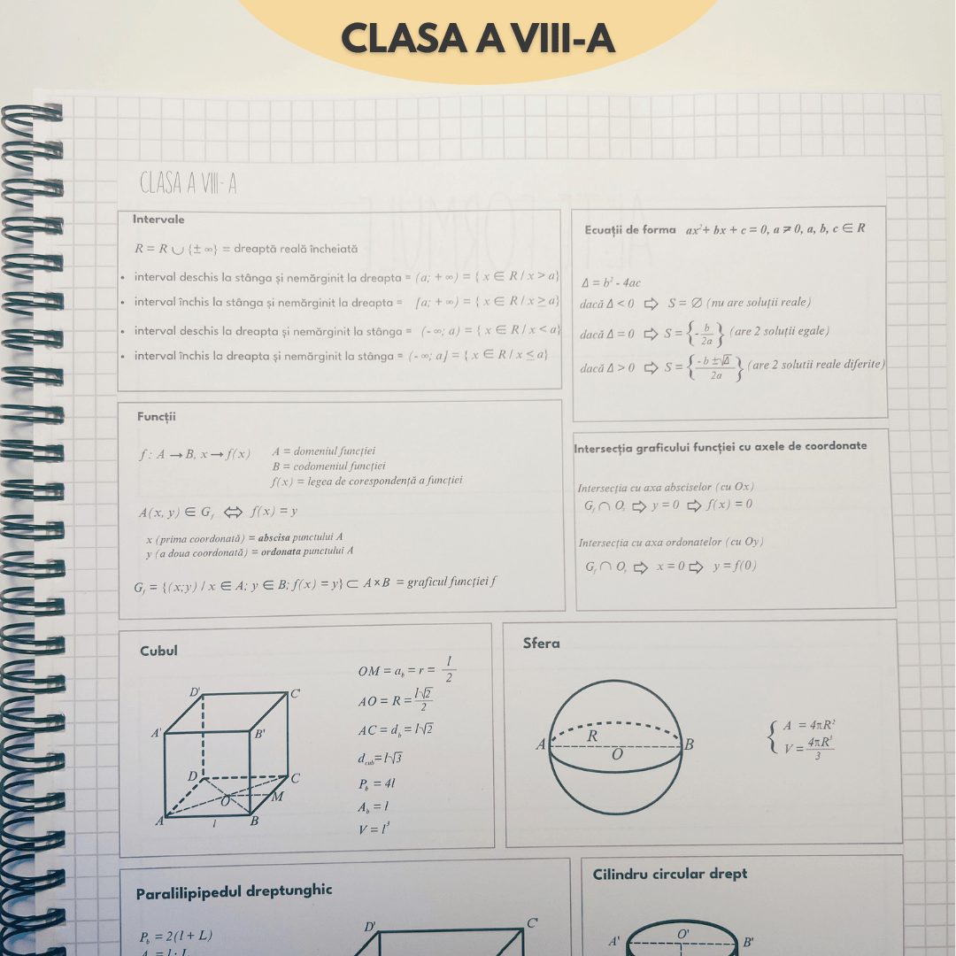 Set 5 Caiete: Mate (cu Formule și Stickere) + Română (cu Teorie și Stickere) + Fizică + Geografie + Biologie - Izzie Publishing