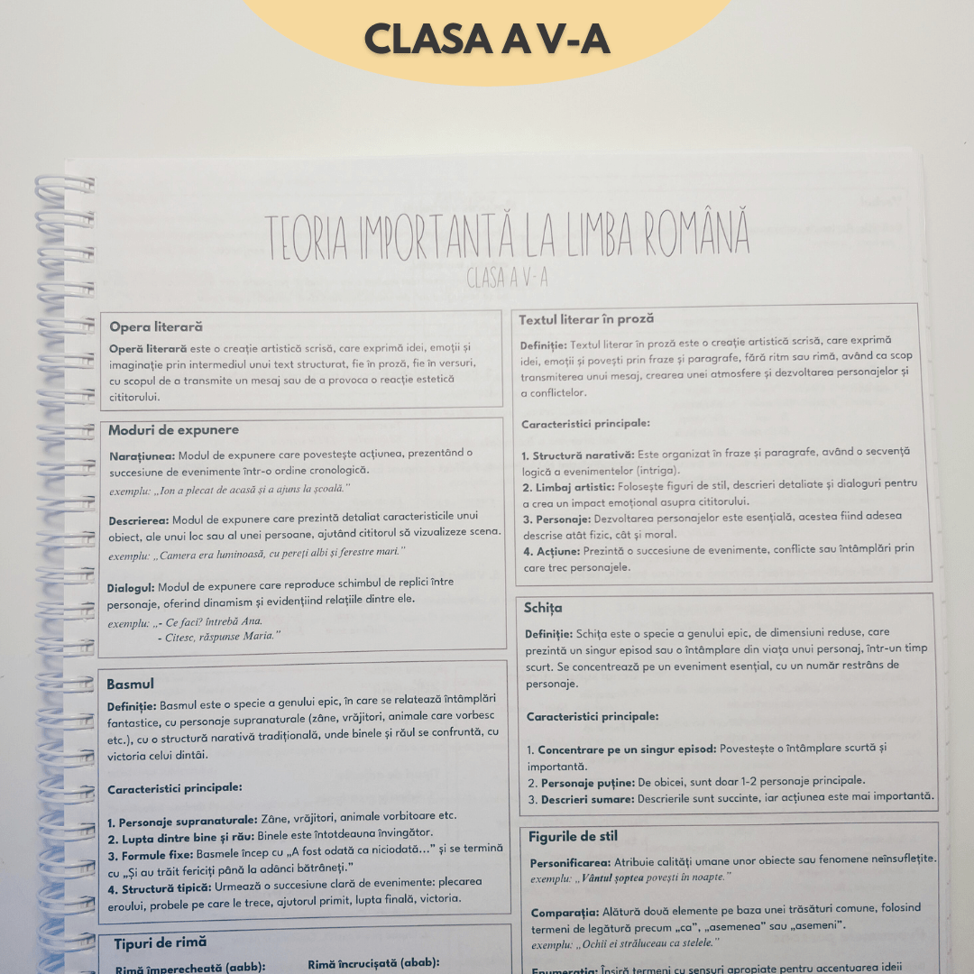 Set 5 Caiete: Mate (cu Formule și Stickere) + Română (cu Teorie și Stickere) + Fizică + Geografie + Biologie - Izzie Publishing