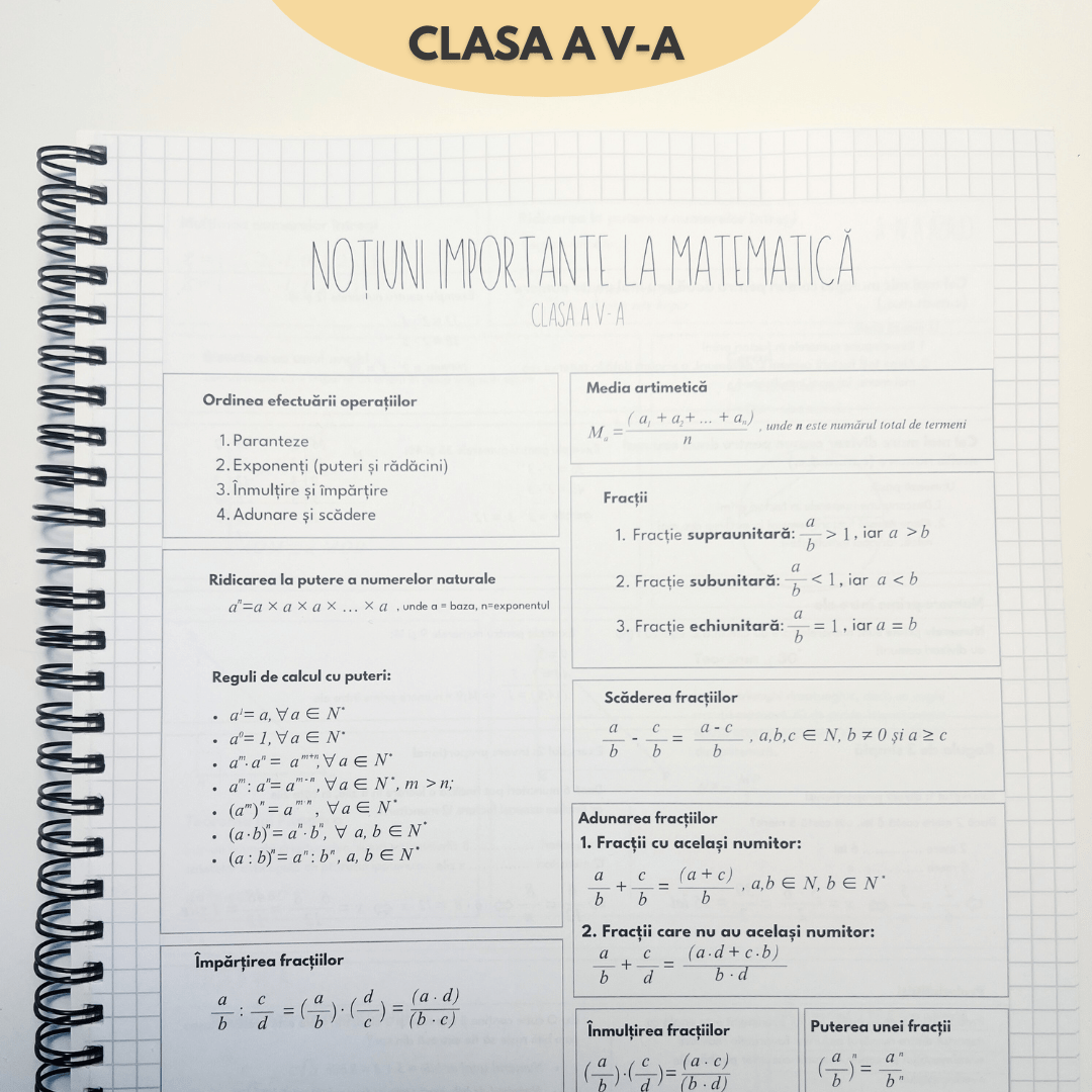 Set 5 Caiete: Mate (cu Formule și Stickere) + Română (cu Teorie și Stickere) + Fizică + Geografie + Biologie - Izzie Publishing