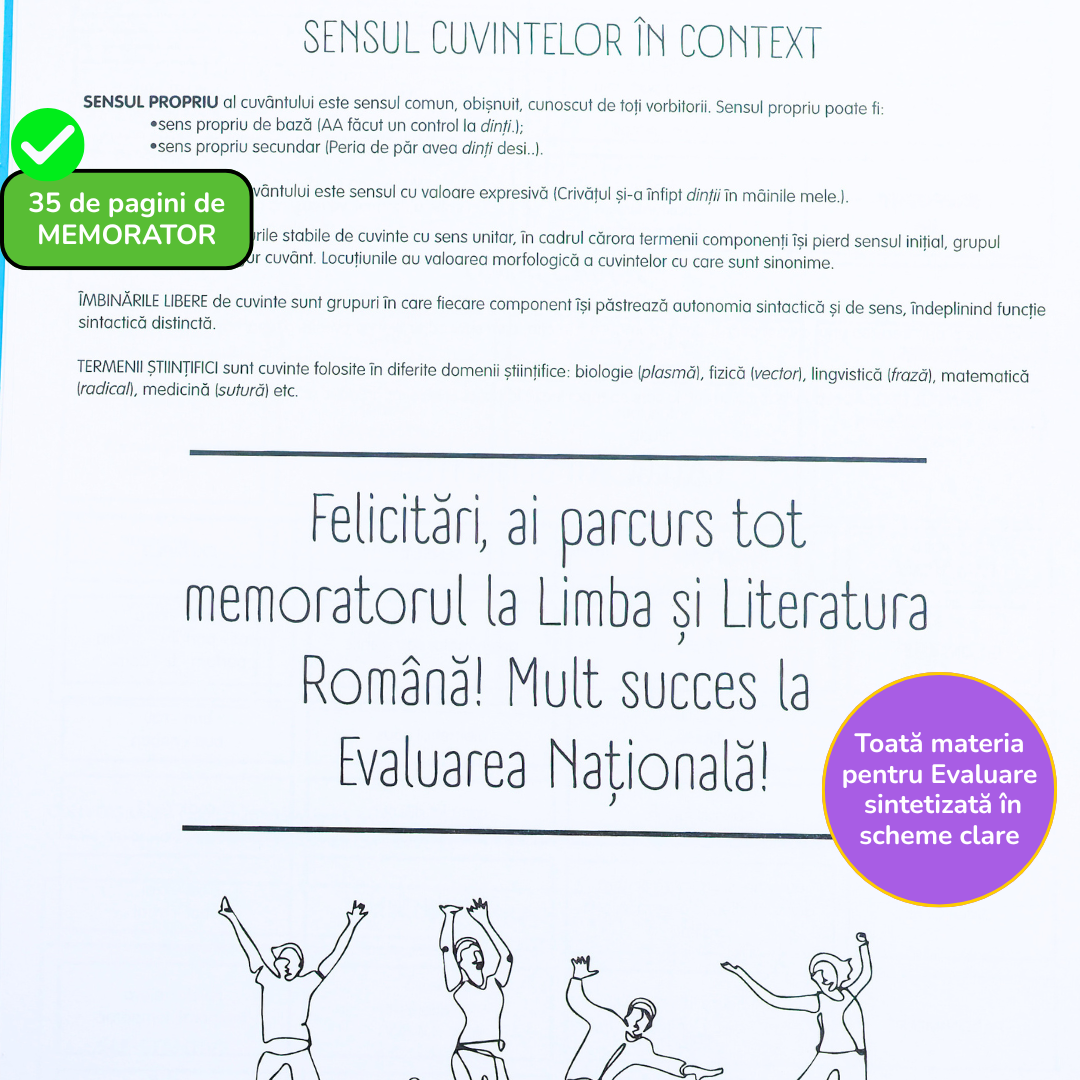 Pachet Complet de Pregătire Evaluarea Națională: Algebră, Geometrie & Limba Română (106 pagini de teorie)