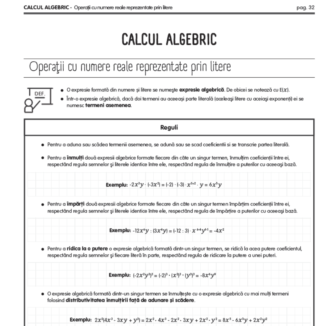 Pachet Complet de Pregătire Evaluarea Națională: Algebră, Geometrie & Limba Română (106 pagini de teorie)