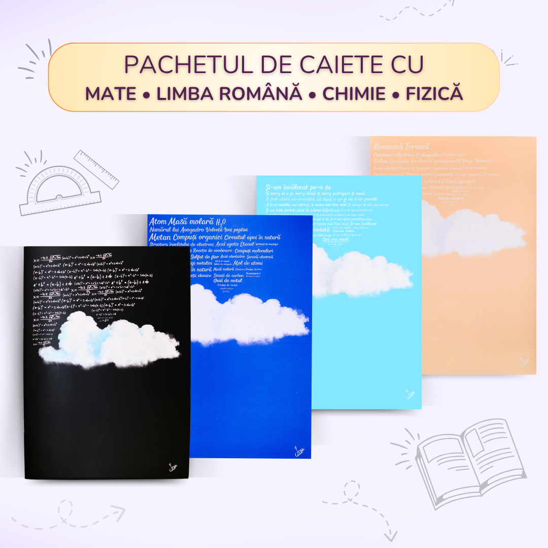 Pachet Matematică + Chimie + Română + Fizică – caiete Izzie