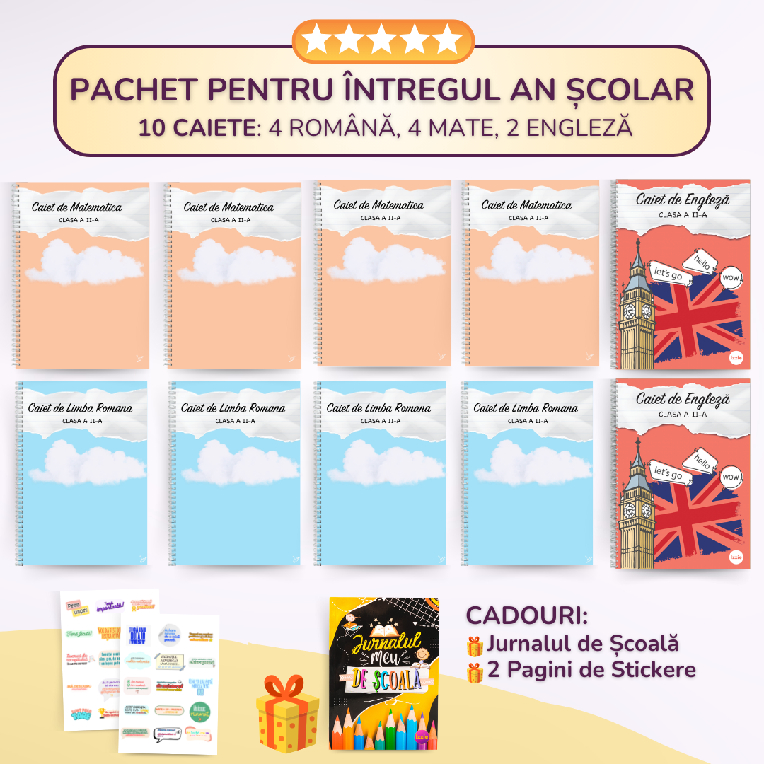 Pachet pentru întregul an școla, Clasa a II-a: 10 Caiete Izzie