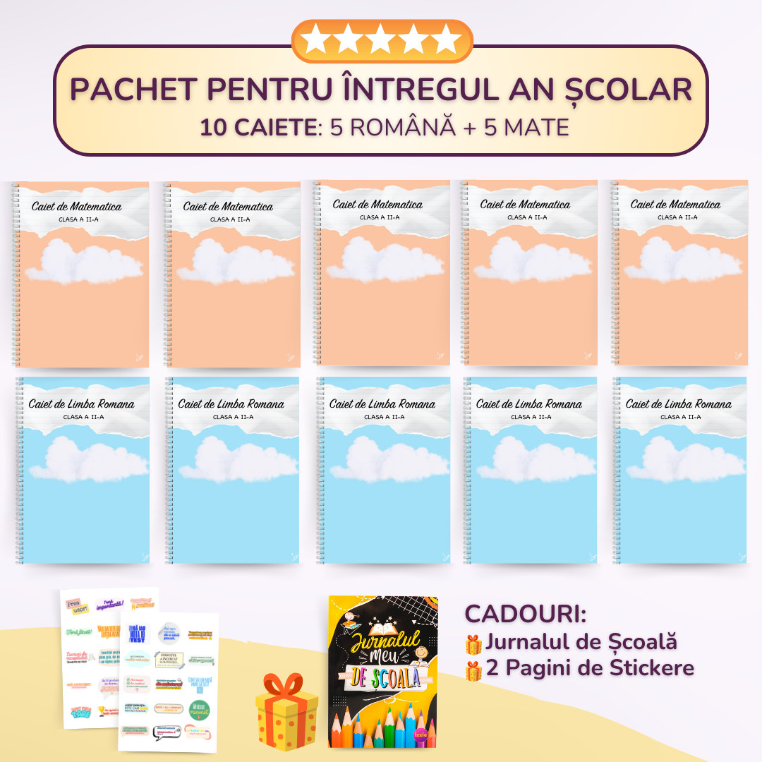 Pachet pentru întregul an școla, Clasa a II-a: 10 Caiete Izzie