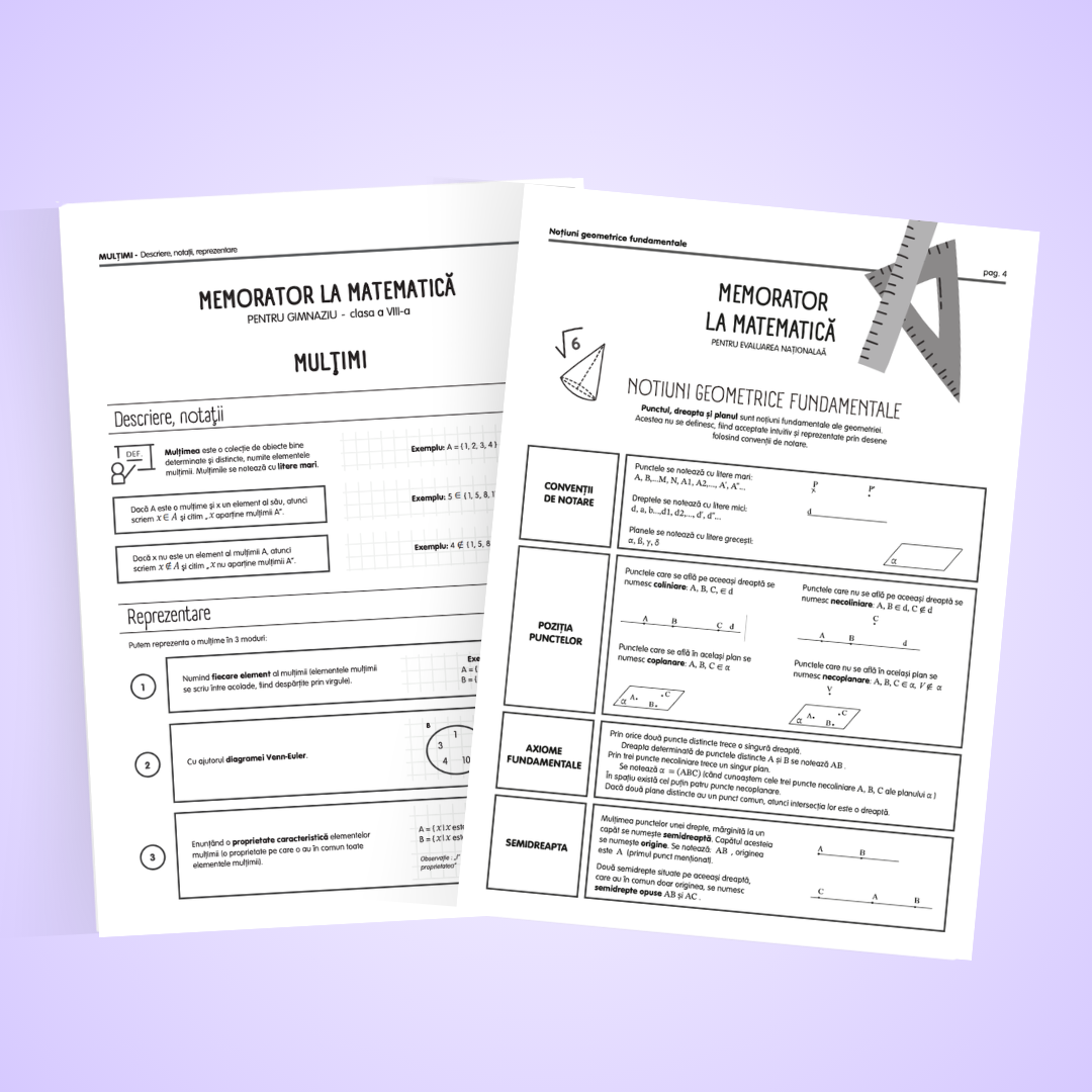 Produs digital: 74 pagini la Algebră + Geometrie pentru Evaluarea Națională (Mate, clasa a VIII-a)