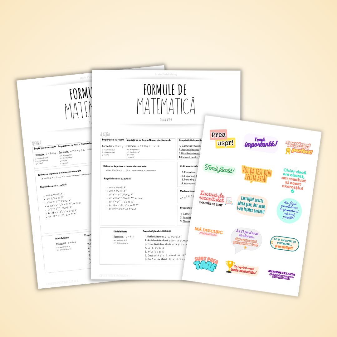 15 pagini de Formule la Mate, V-VIII (Produs Digital) + 1 Pagină de Stickere