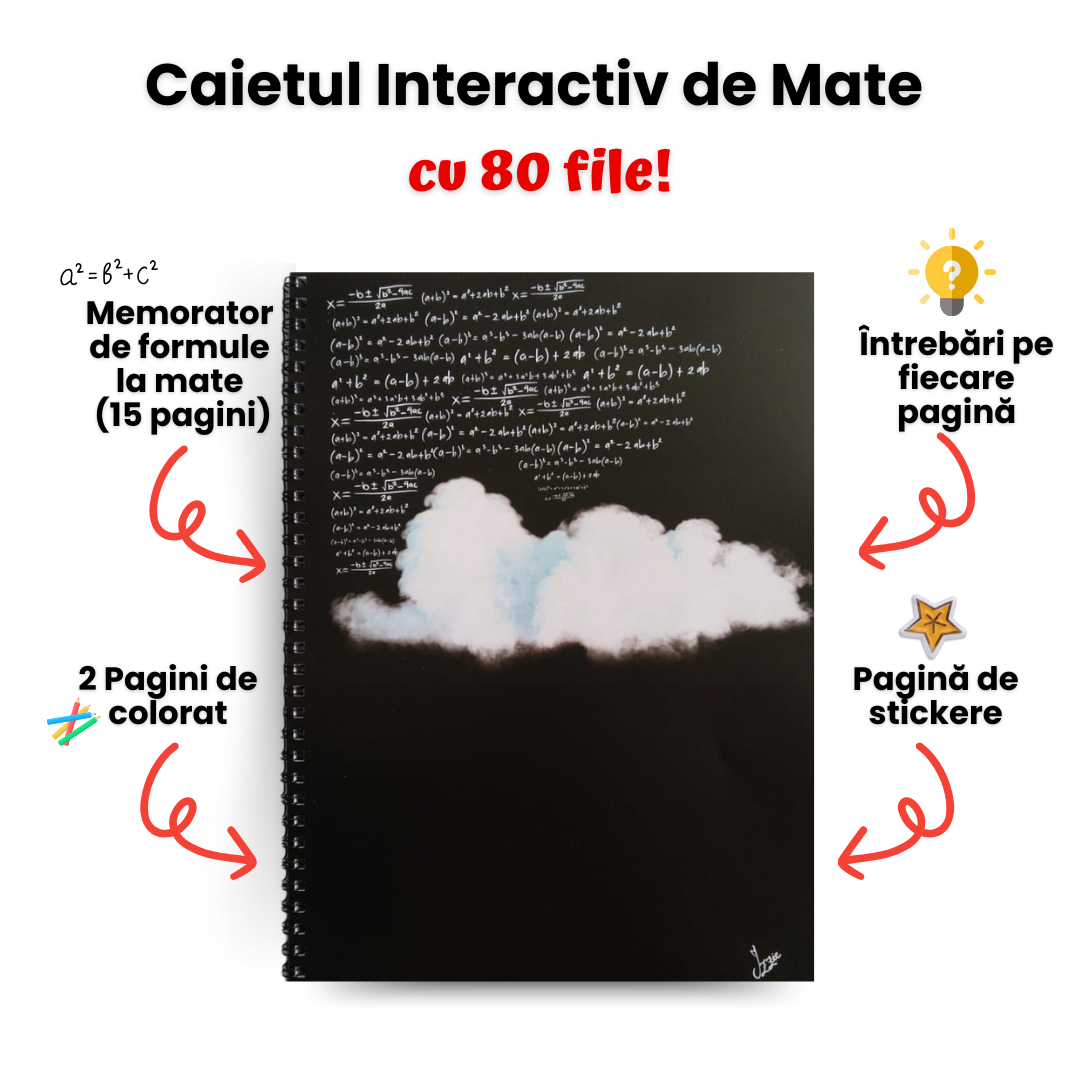 Caiet Interactiv Izzie de Mate A4 (cu Formule și Stickere)