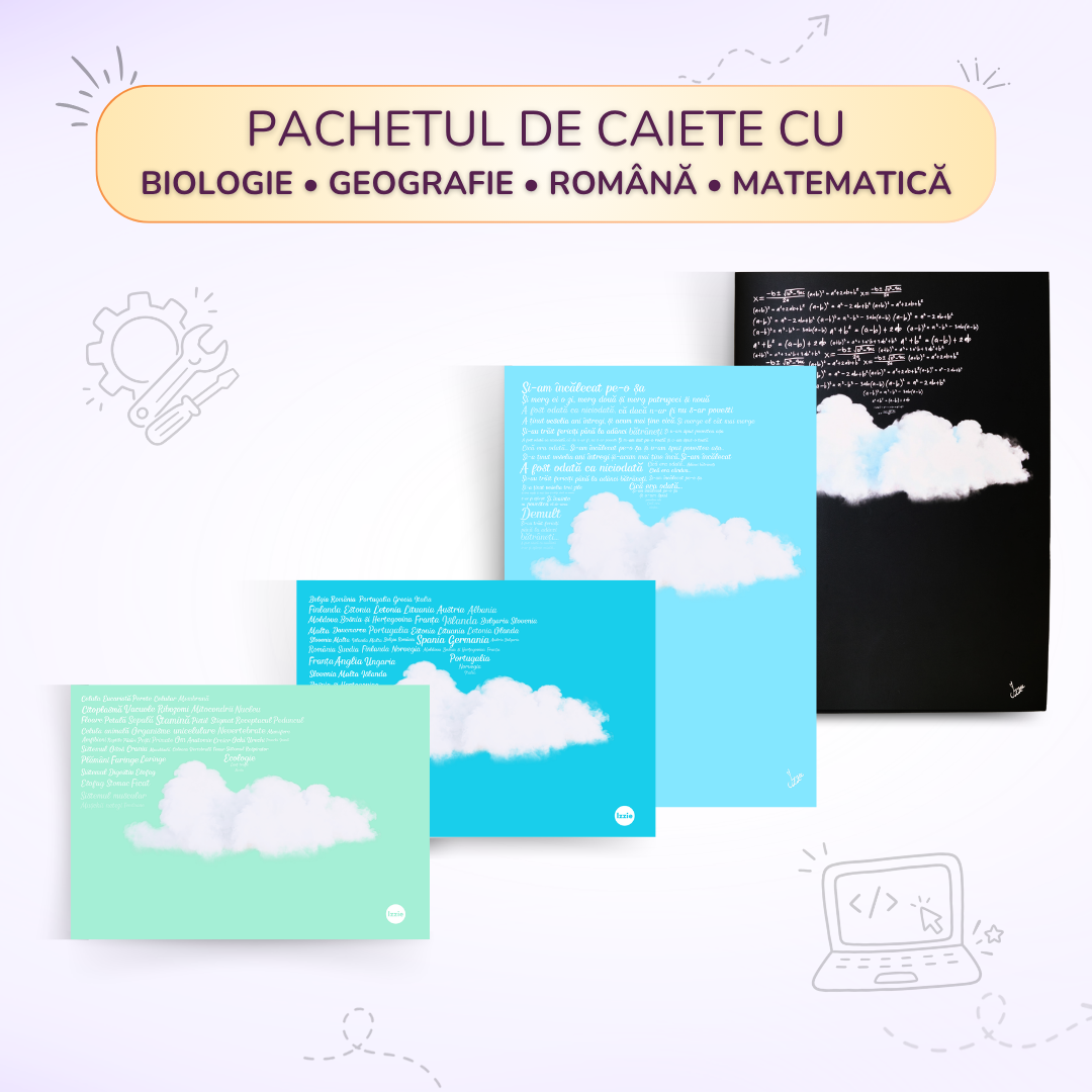 Pachet Biologie + Geografie + Română + Matematică – caiete Izzie