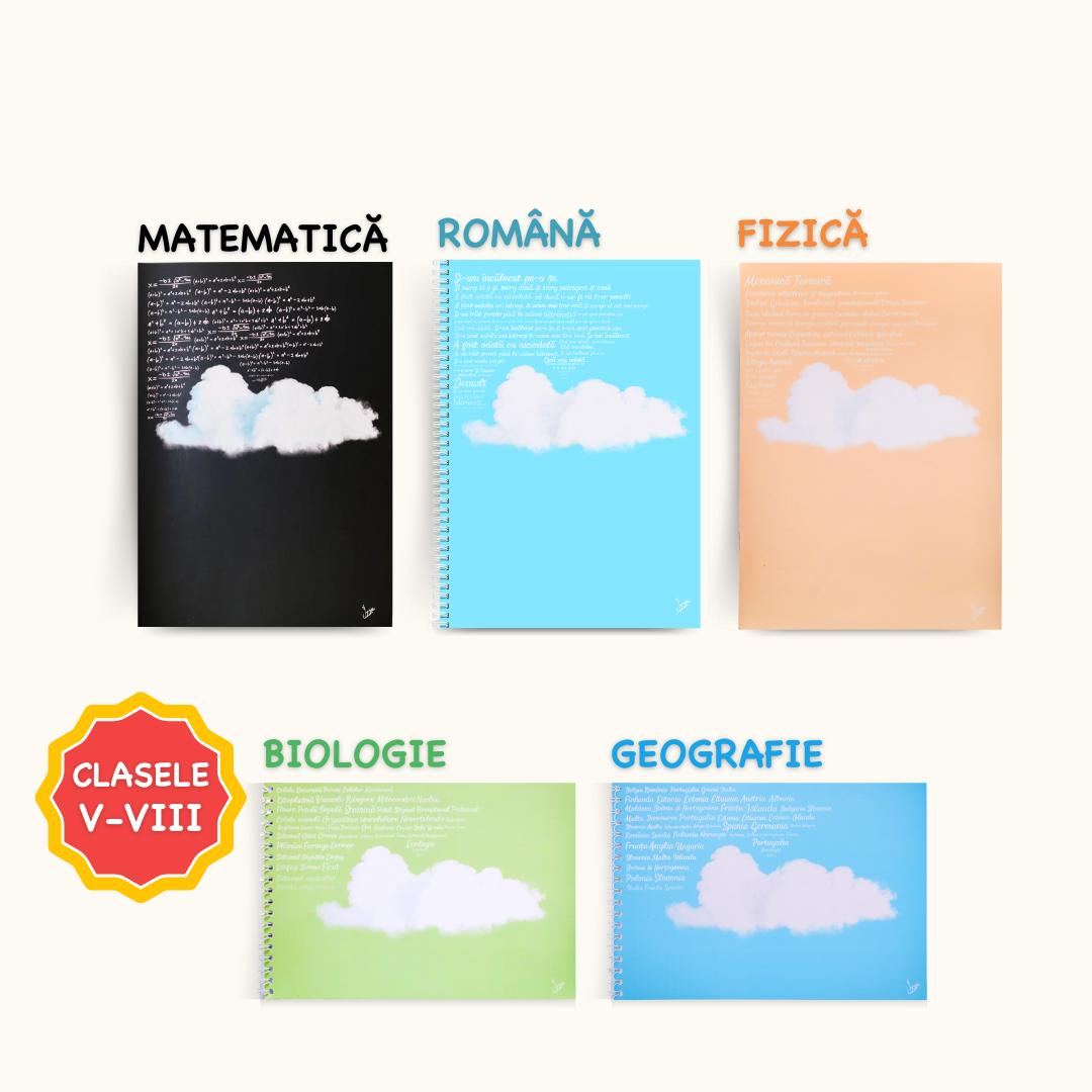 Set 5 Caiete: Mate + Română + Fizică + Geografie + Biologie