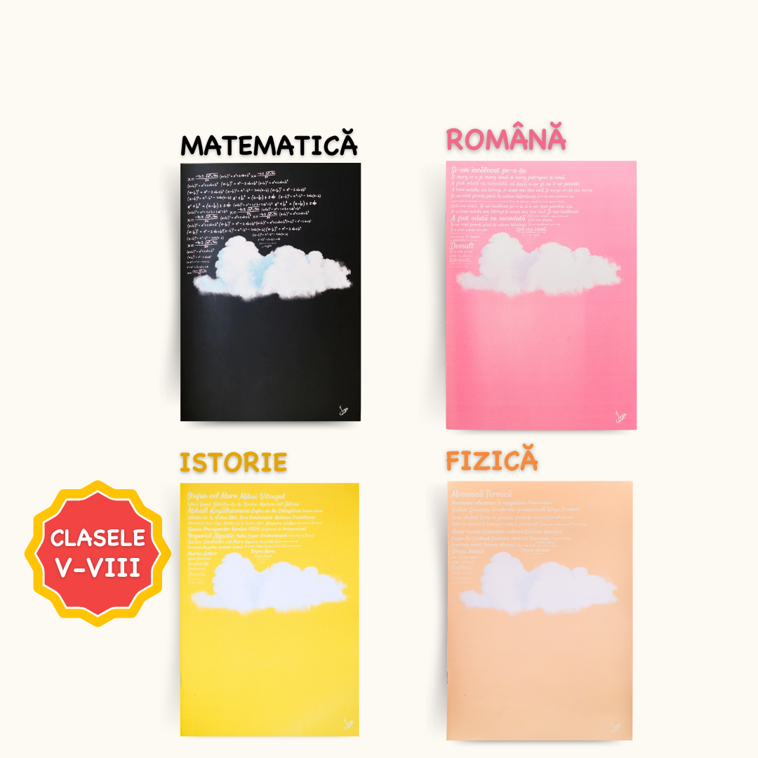 Set 4 Caiete: Mate + Română + Istorie + Fizică