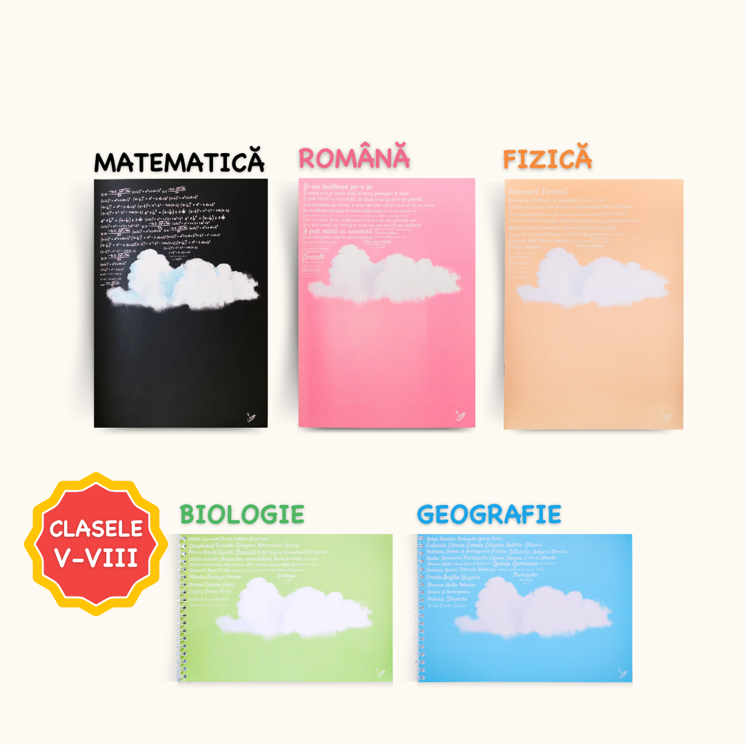 Set 5 Caiete: Mate + Română + Fizică + Geografie + Biologie