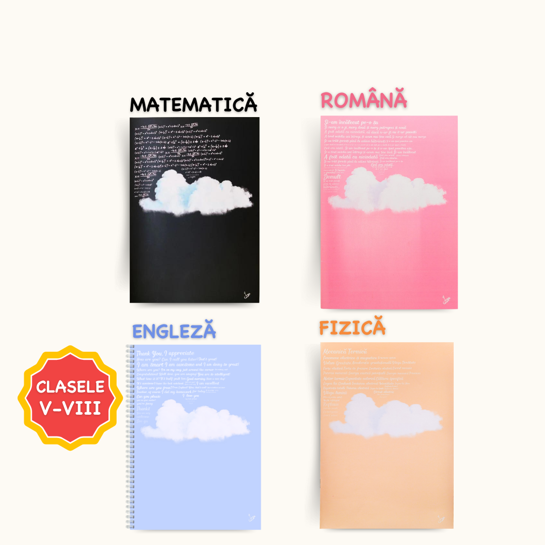 Set 4 Caiete: Mate + Română + Engleză + Fizică