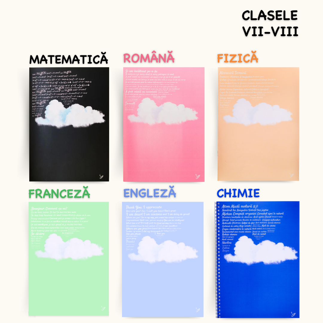 Set 6 Caiete: Mate + Română +Fizică + Franceză + Engleză + Chimie