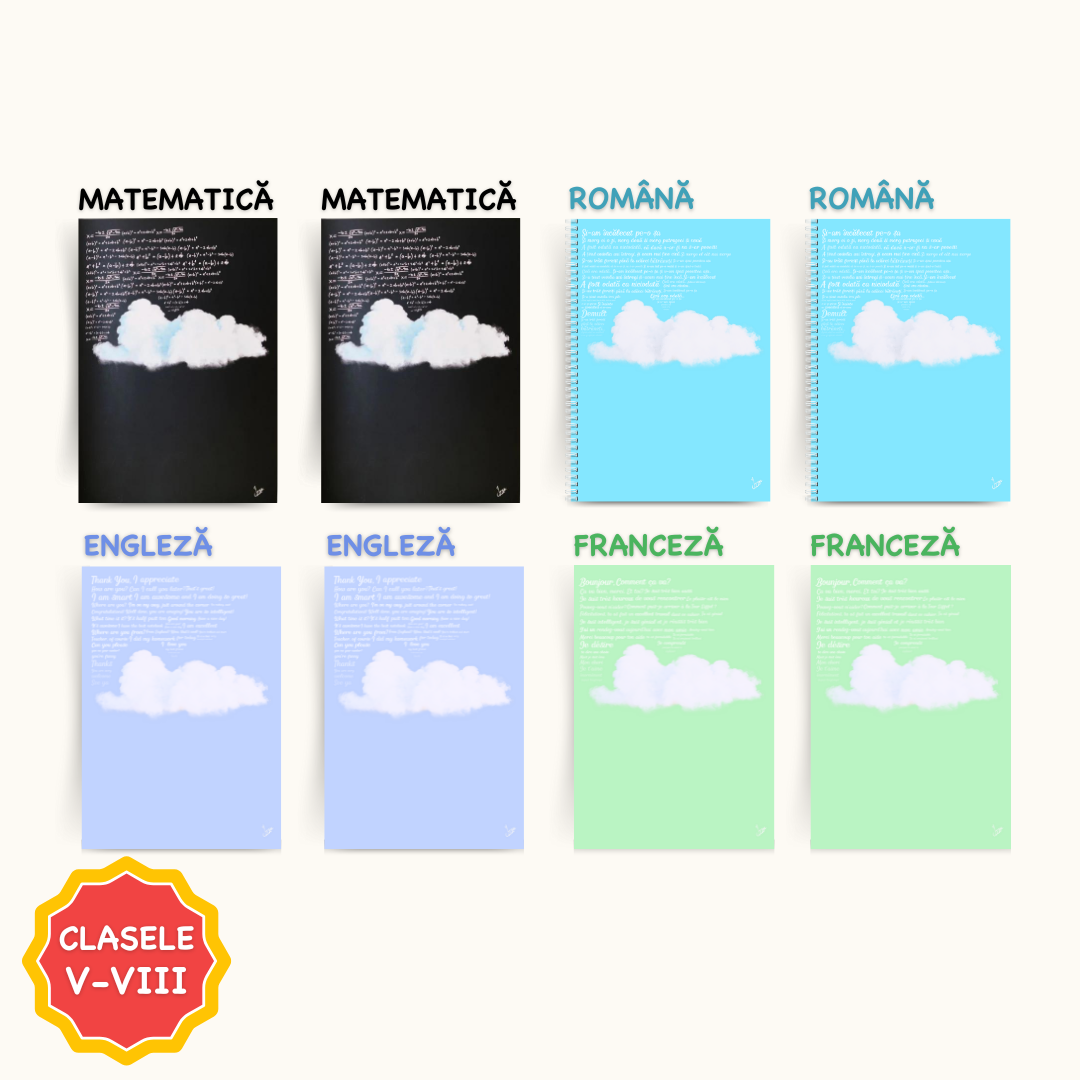 Set de 8 caiete: Mate, Română, Engleză, Franceză