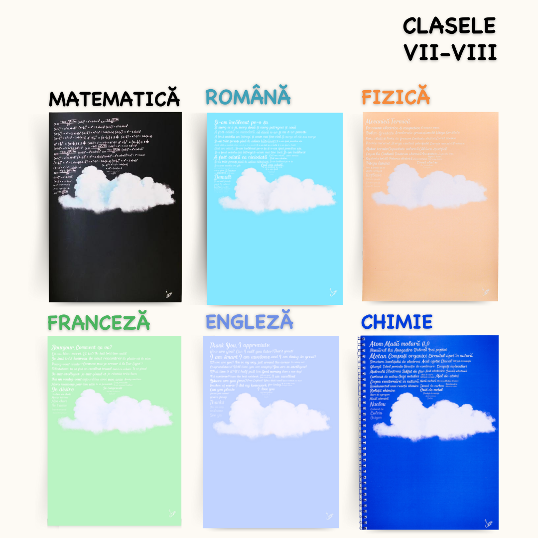 Set 6 Caiete: Mate, Română, Fizică, Franceză, Engleză, Chimie pentru MODULUL 2 (clasele V-VIII)