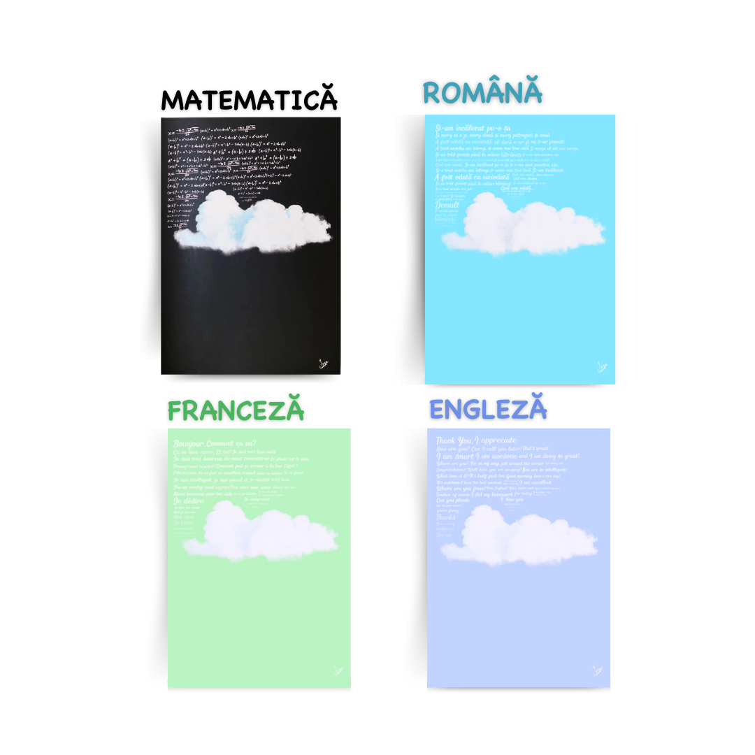 Set de 4 Caiete: Mate, Română, Franceză, Engleză pentru MODULUL 2 (clasele V-VIII)