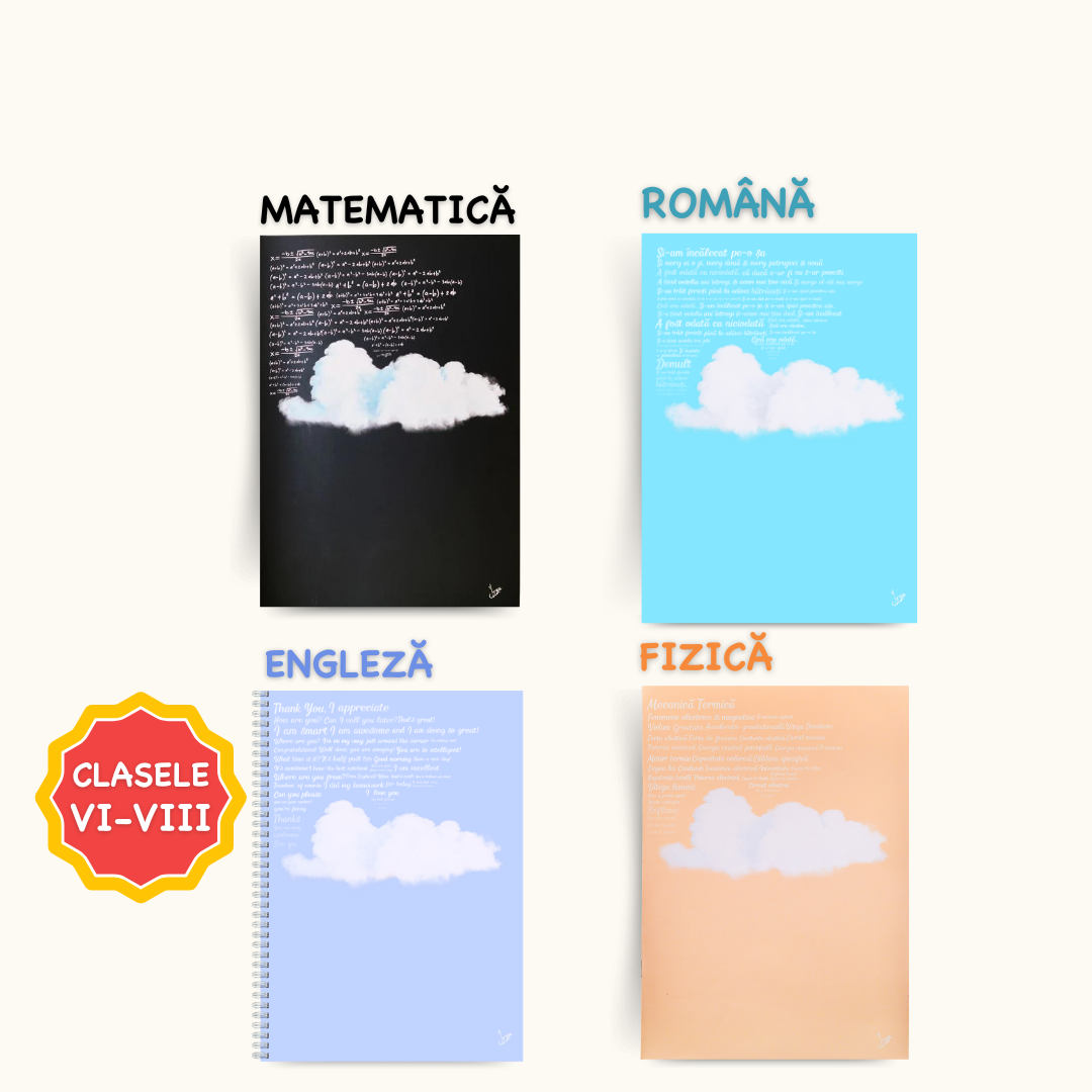 Set 4 Caiete: Mate, Română, Engleză, Fizică pentru MODULUL 2 (pentru clasele V-VIII)