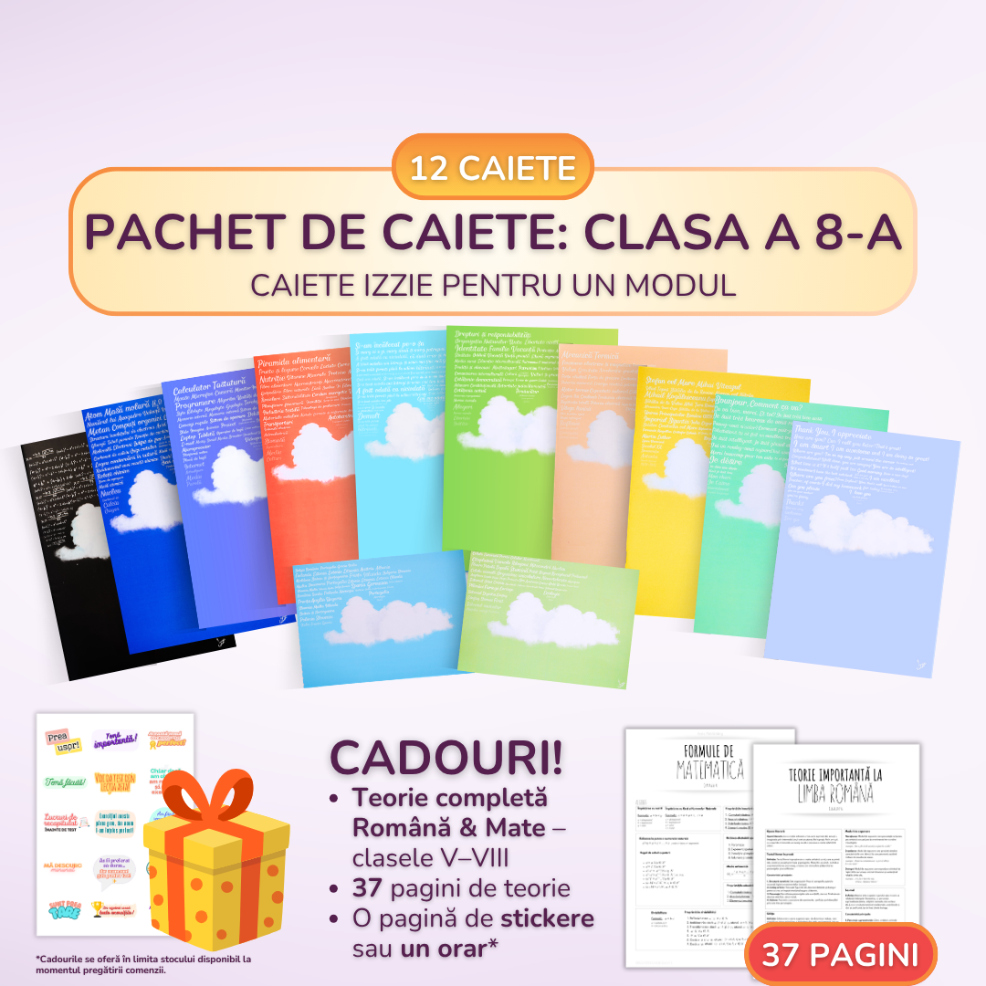 Pachet complet pentru un Modul - 12 Caiete Izzie: Clasa a 8-a, BACK TO SCHOOL 2026