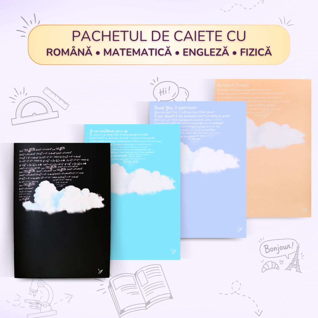 Pachet Matematică + Română + Engleză + Fizică – caiete Izzie