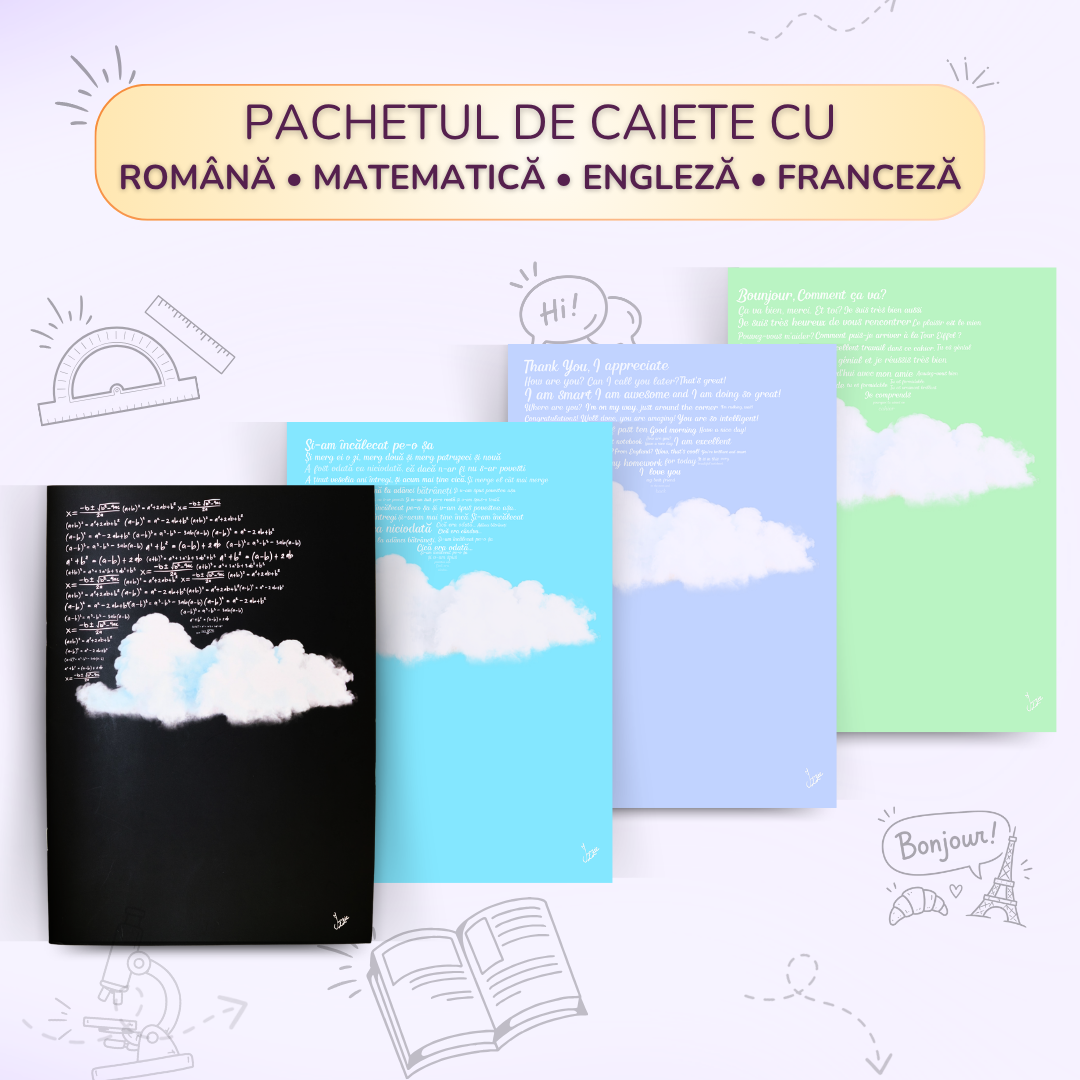 Pachet Română + Matematică + Engleză + Franceză – caiete Izzie