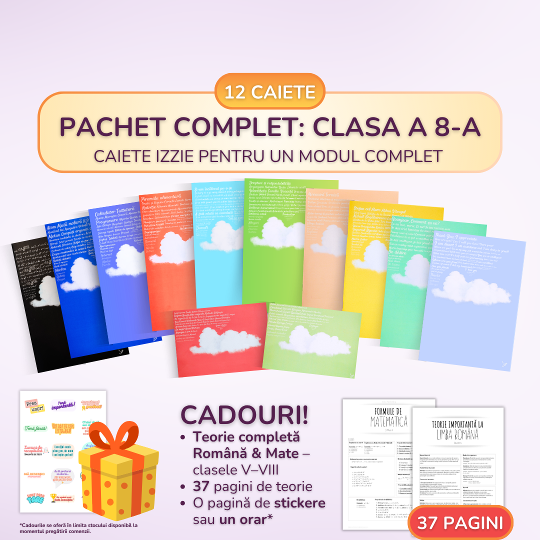 Pachet complet pentru un Modul - 12 Caiete Izzie: Clasa a 8-a, BACK TO SCHOOL 2026
